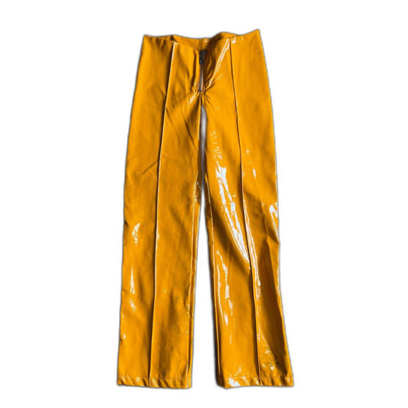 NWT THE RAGGED PRIEST Orange Patent Vinyl Cracker Pants Trousers Women's Size 8 - Picture 2 of 16